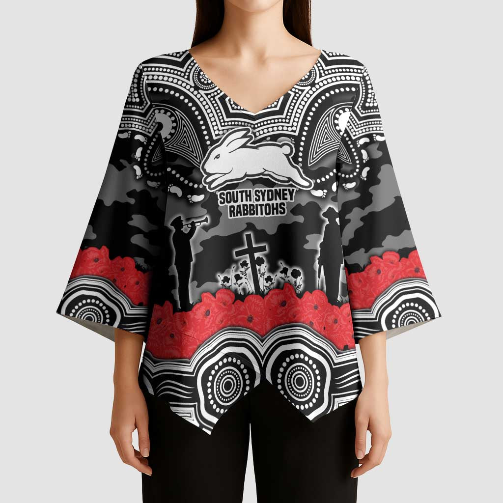 ANZAC Day South Sydney Rabbitohs Kimono Sleeve Blouse Military Memorial Aboriginal Indigenous Art