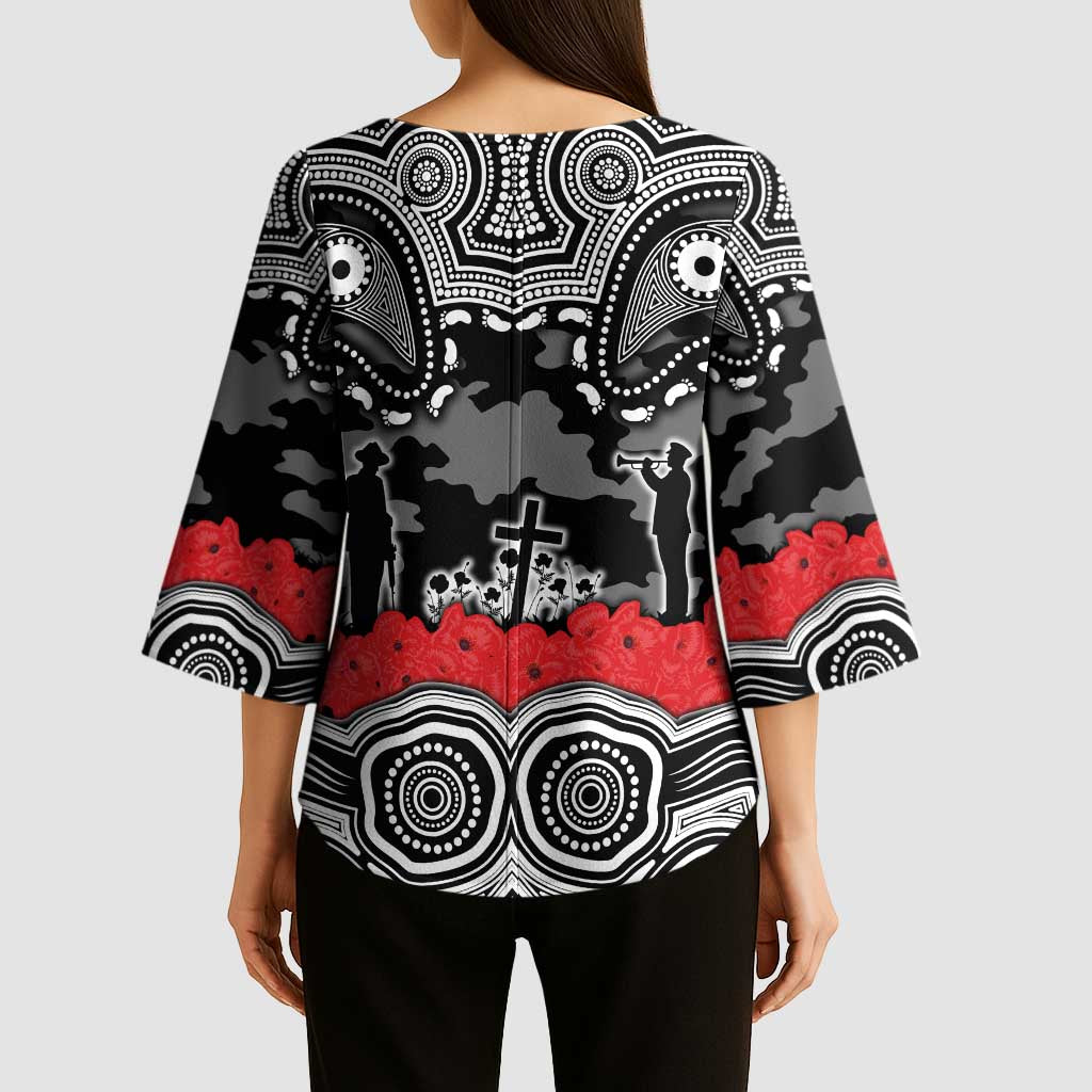 ANZAC Day South Sydney Rabbitohs Kimono Sleeve Blouse Military Memorial Aboriginal Indigenous Art