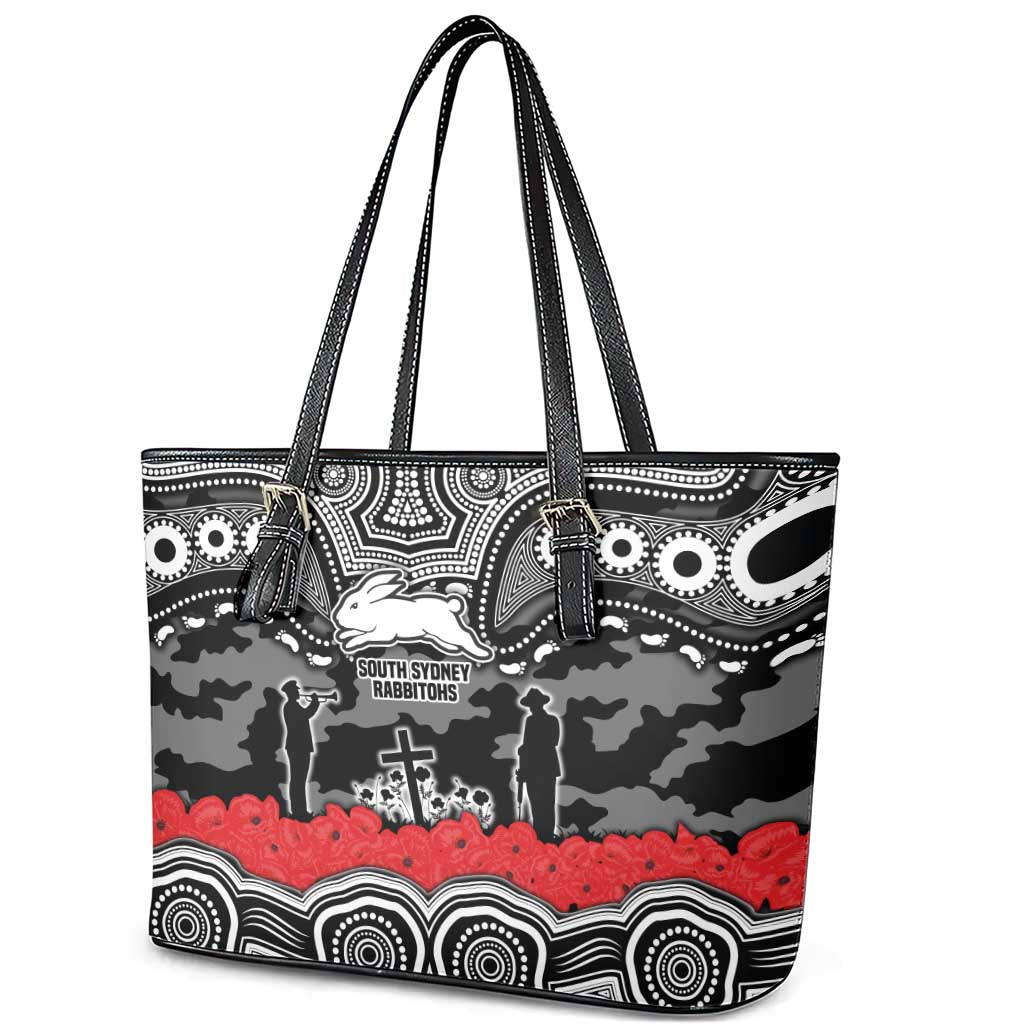 ANZAC Day South Sydney Rabbitohs Leather Tote Bag Military Memorial Aboriginal Indigenous Art