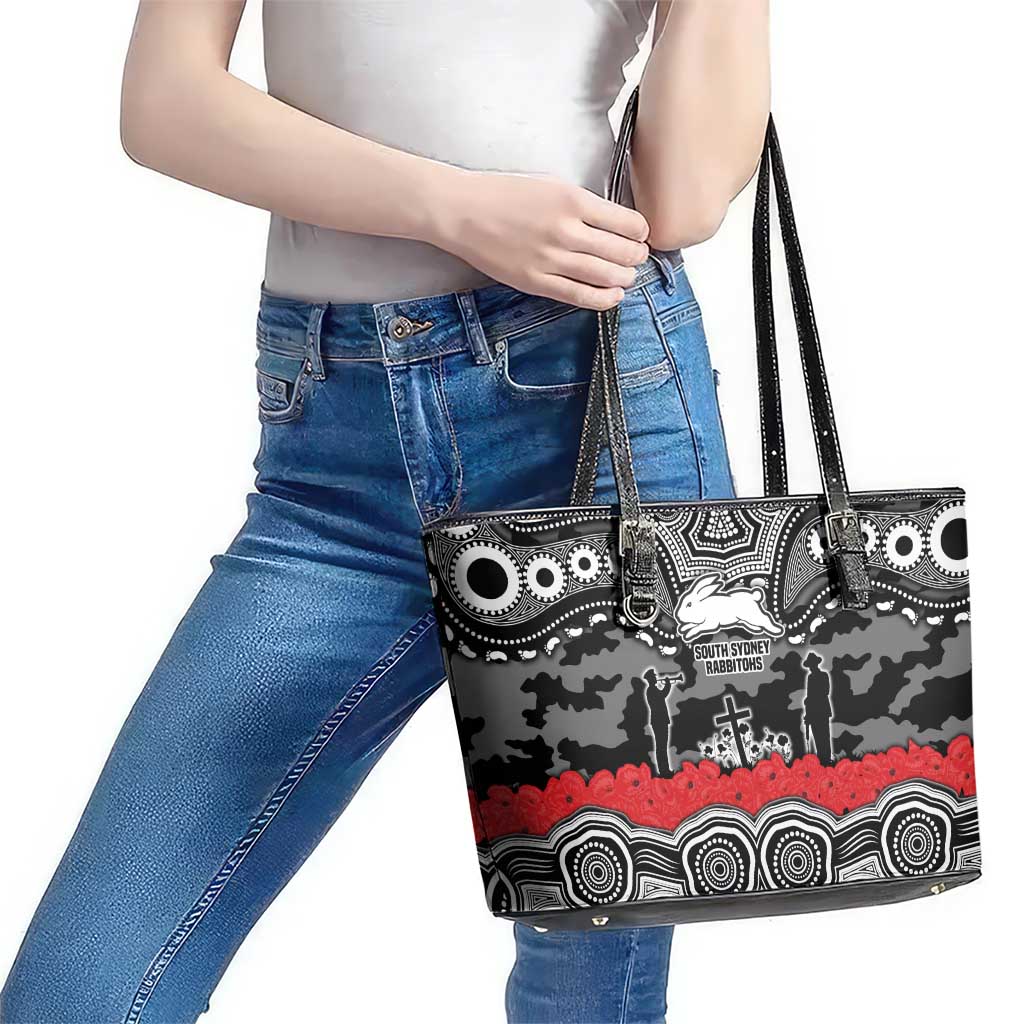ANZAC Day South Sydney Rabbitohs Leather Tote Bag Military Memorial Aboriginal Indigenous Art