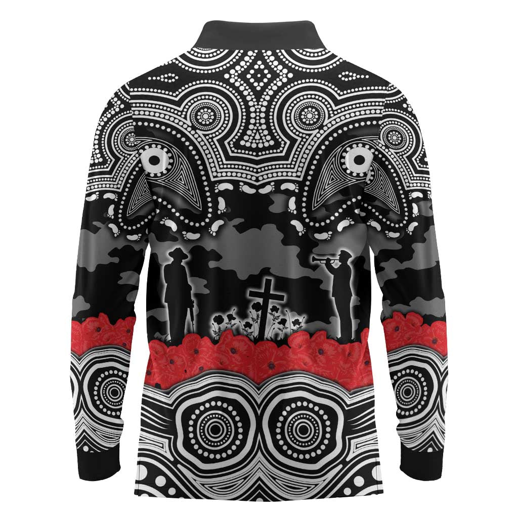 ANZAC Day South Sydney Rabbitohs Long Sleeve Polo Shirt Military Memorial Aboriginal Indigenous Art