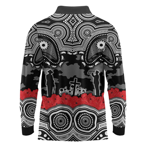 ANZAC Day South Sydney Rabbitohs Long Sleeve Polo Shirt Military Memorial Aboriginal Indigenous Art