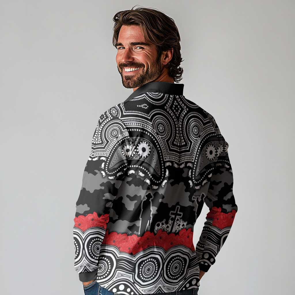 ANZAC Day South Sydney Rabbitohs Long Sleeve Polo Shirt Military Memorial Aboriginal Indigenous Art