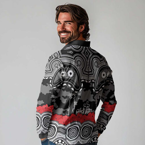 ANZAC Day South Sydney Rabbitohs Long Sleeve Polo Shirt Military Memorial Aboriginal Indigenous Art