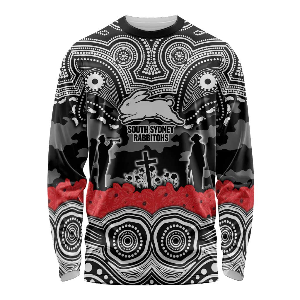 ANZAC Day South Sydney Rabbitohs Long Sleeve Shirt Military Memorial Aboriginal Indigenous Art