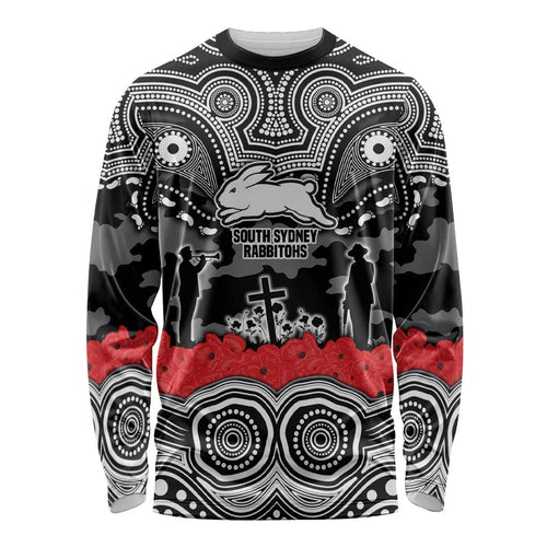 ANZAC Day South Sydney Rabbitohs Long Sleeve Shirt Military Memorial Aboriginal Indigenous Art