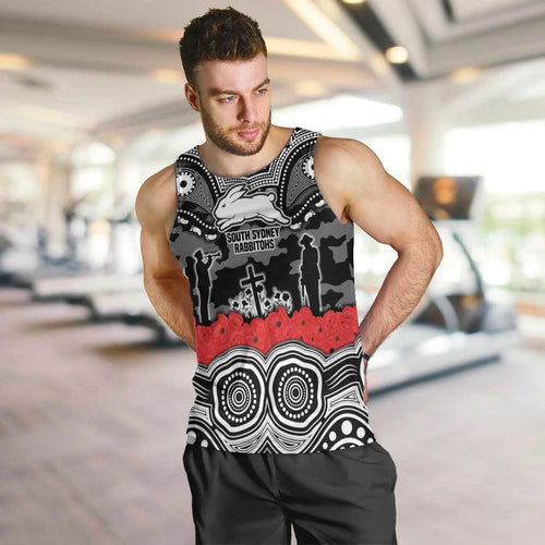 ANZAC Day South Sydney Rabbitohs Men Tank Top Military Memorial Aboriginal Indigenous Art