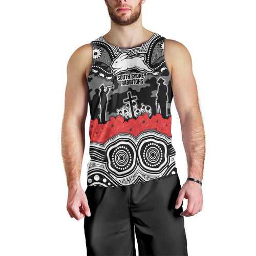 ANZAC Day South Sydney Rabbitohs Men Tank Top Military Memorial Aboriginal Indigenous Art