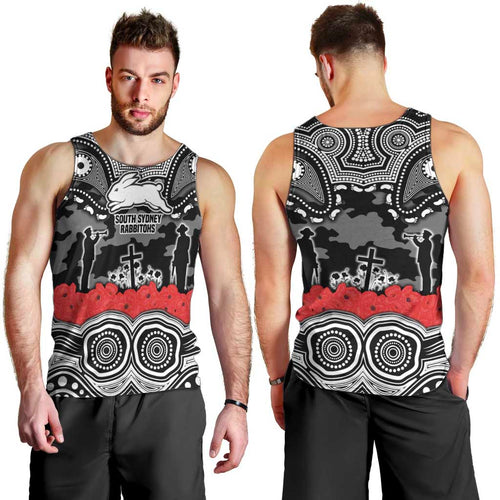 ANZAC Day South Sydney Rabbitohs Men Tank Top Military Memorial Aboriginal Indigenous Art