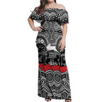 ANZAC Day South Sydney Rabbitohs Off Shoulder Maxi Dress Military Memorial Aboriginal Indigenous Art