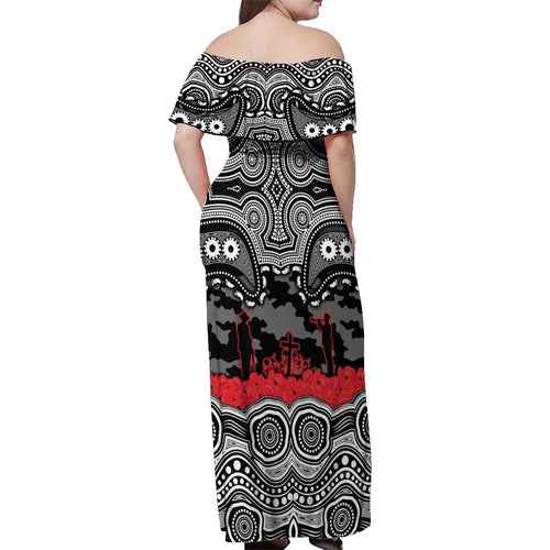 ANZAC Day South Sydney Rabbitohs Off Shoulder Maxi Dress Military Memorial Aboriginal Indigenous Art