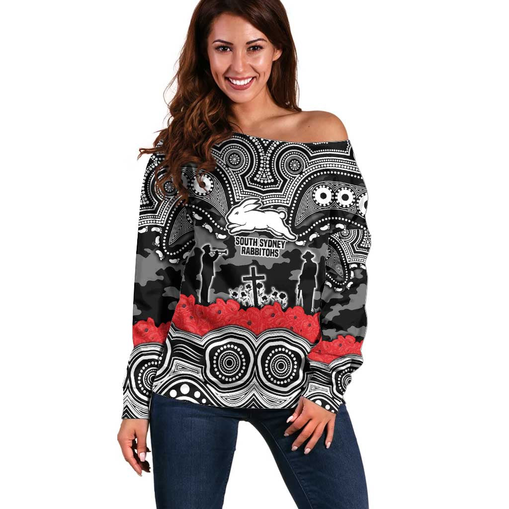 ANZAC Day South Sydney Rabbitohs Off Shoulder Sweater Military Memorial Aboriginal Indigenous Art