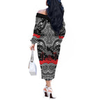 ANZAC Day South Sydney Rabbitohs Off The Shoulder Long Sleeve Dress Military Memorial Aboriginal Indigenous Art