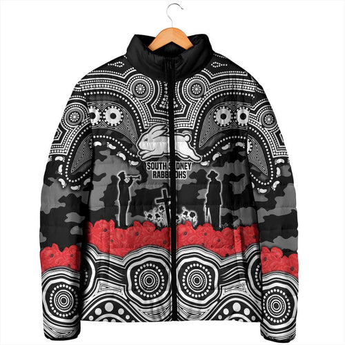 ANZAC Day South Sydney Rabbitohs Padded Jacket Military Memorial Aboriginal Indigenous Art