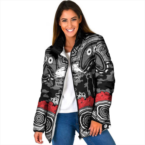 ANZAC Day South Sydney Rabbitohs Padded Jacket Military Memorial Aboriginal Indigenous Art