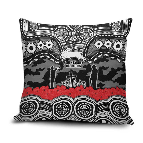 ANZAC Day South Sydney Rabbitohs Pillow Cover Military Memorial Aboriginal Indigenous Art