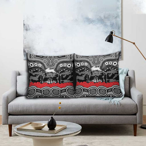 ANZAC Day South Sydney Rabbitohs Pillow Cover Military Memorial Aboriginal Indigenous Art