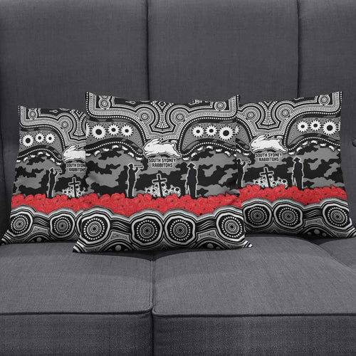 ANZAC Day South Sydney Rabbitohs Pillow Cover Military Memorial Aboriginal Indigenous Art