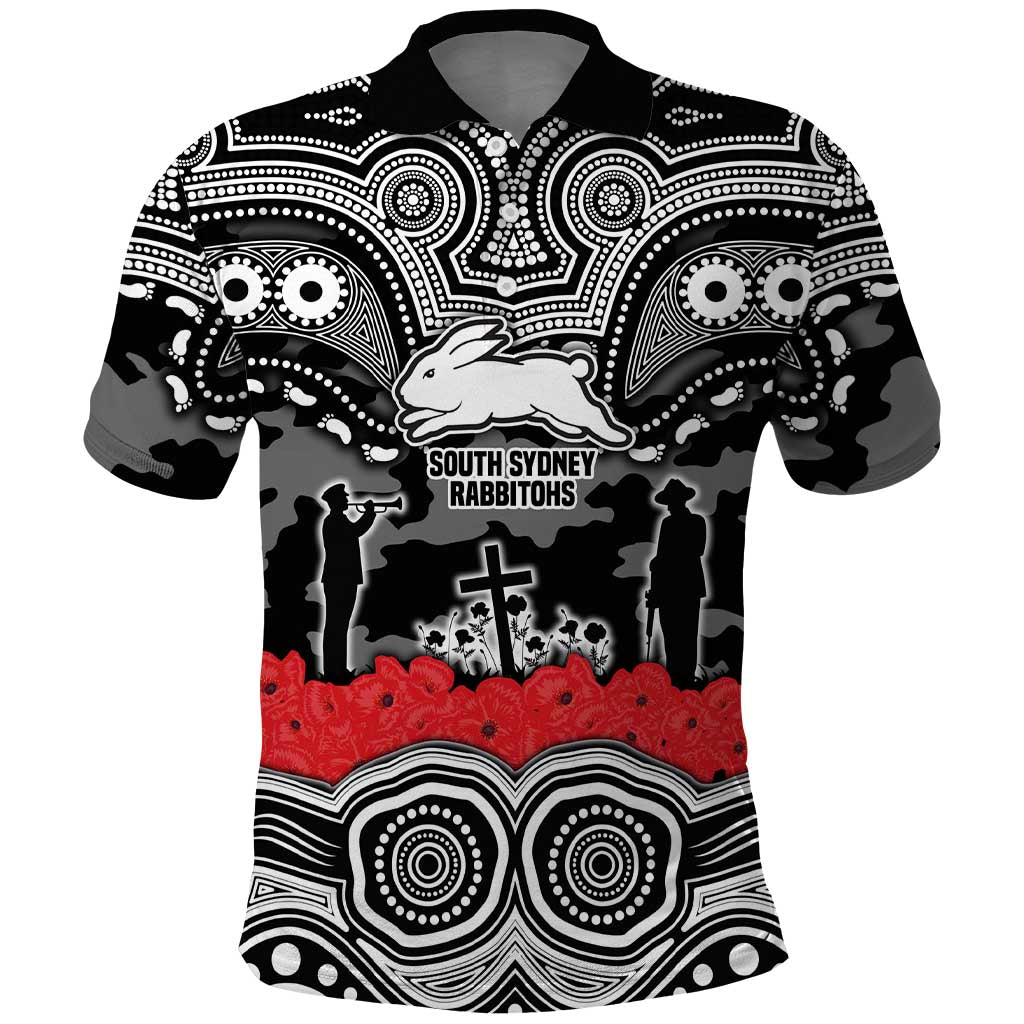 ANZAC Day South Sydney Rabbitohs Polo Shirt Military Memorial Aboriginal Indigenous Art