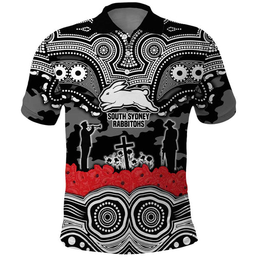 ANZAC Day South Sydney Rabbitohs Polo Shirt Military Memorial Aboriginal Indigenous Art