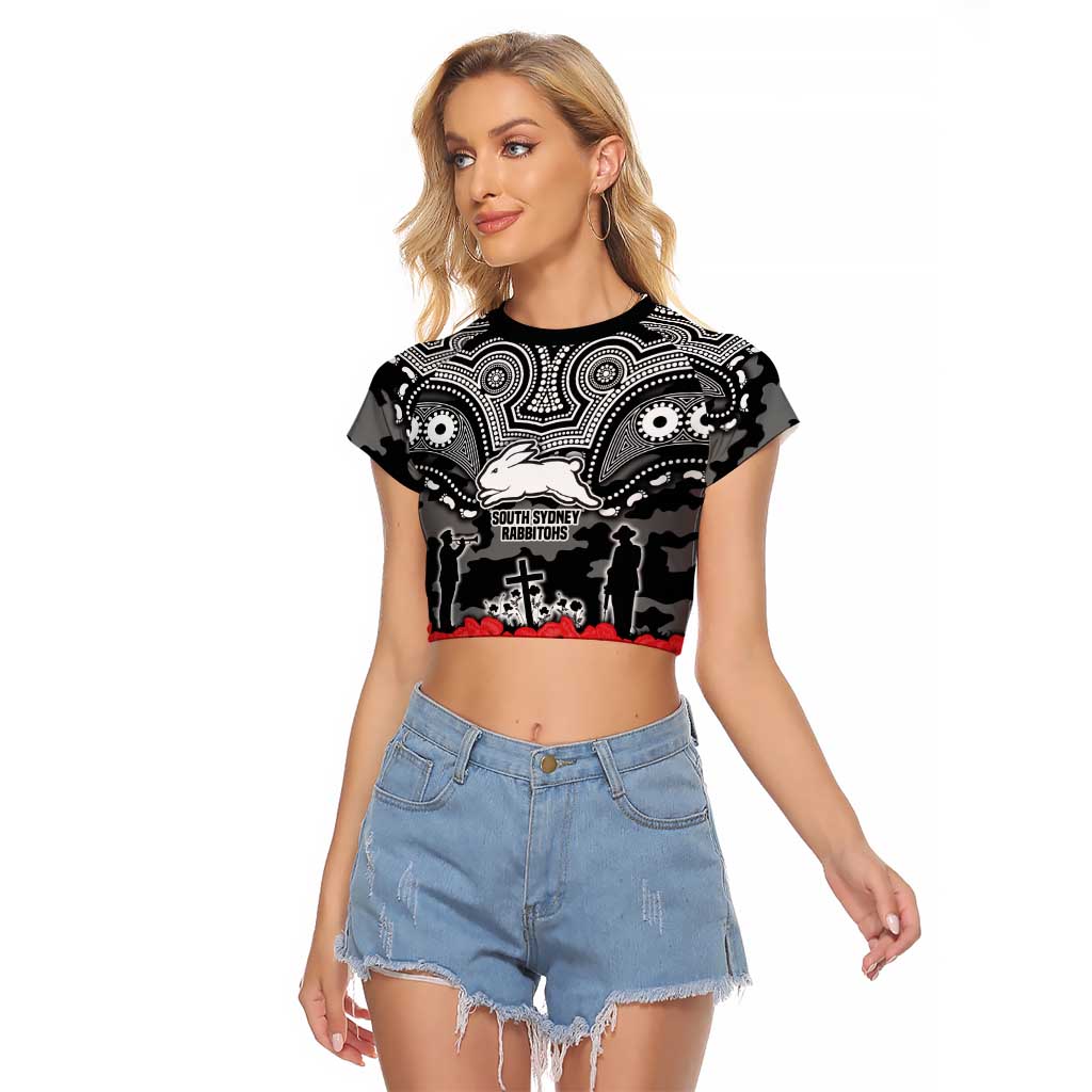 ANZAC Day South Sydney Rabbitohs Raglan Cropped T Shirt Military Memorial Aboriginal Indigenous Art