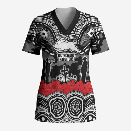 ANZAC Day South Sydney Rabbitohs Scrub Top Military Memorial Aboriginal Indigenous Art