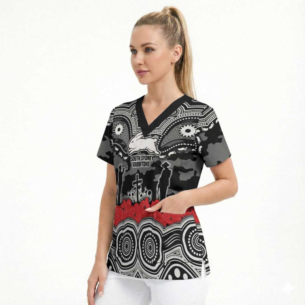 ANZAC Day South Sydney Rabbitohs Scrub Top Military Memorial Aboriginal Indigenous Art