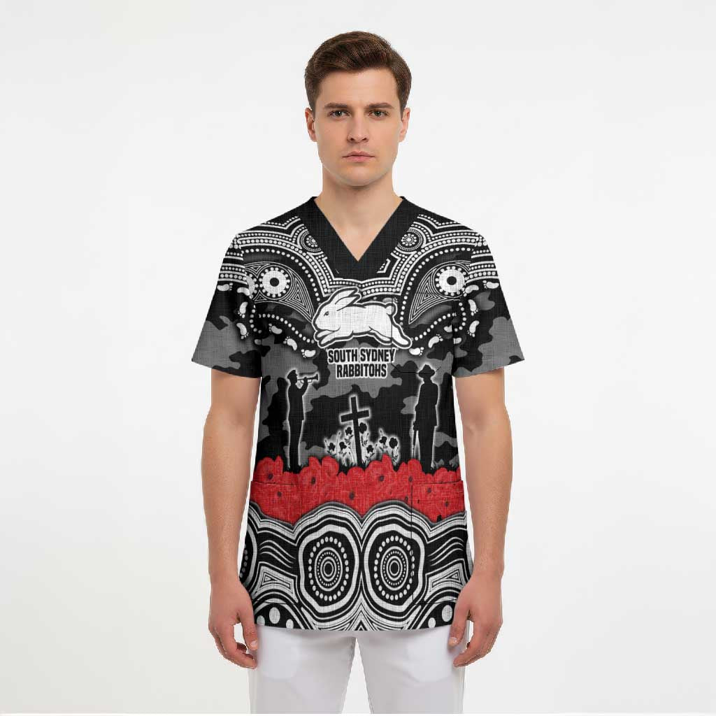 ANZAC Day South Sydney Rabbitohs Scrub Top Military Memorial Aboriginal Indigenous Art