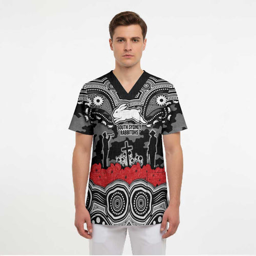 ANZAC Day South Sydney Rabbitohs Scrub Top Military Memorial Aboriginal Indigenous Art