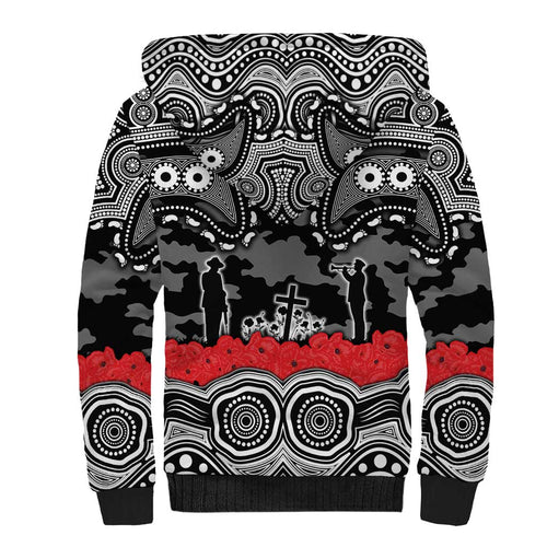 ANZAC Day South Sydney Rabbitohs Sherpa Hoodie Military Memorial Aboriginal Indigenous Art