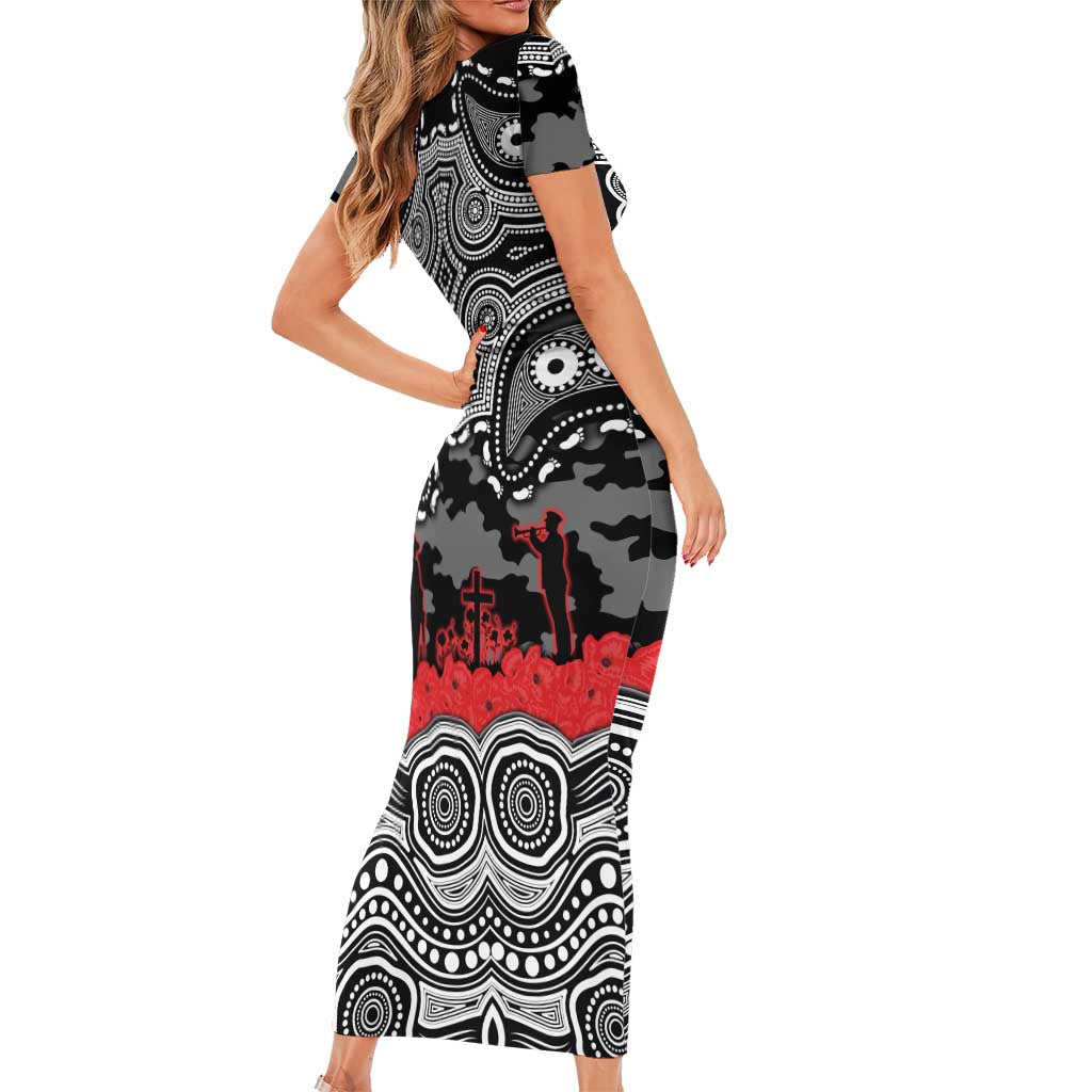 ANZAC Day South Sydney Rabbitohs Short Sleeve Bodycon Dress Military Memorial Aboriginal Indigenous Art
