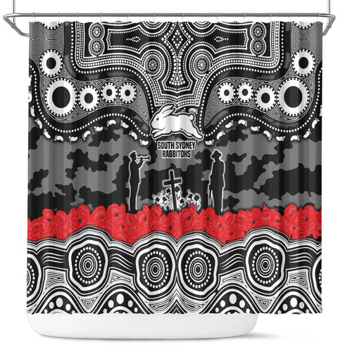 ANZAC Day South Sydney Rabbitohs Shower Curtain Military Memorial Aboriginal Indigenous Art