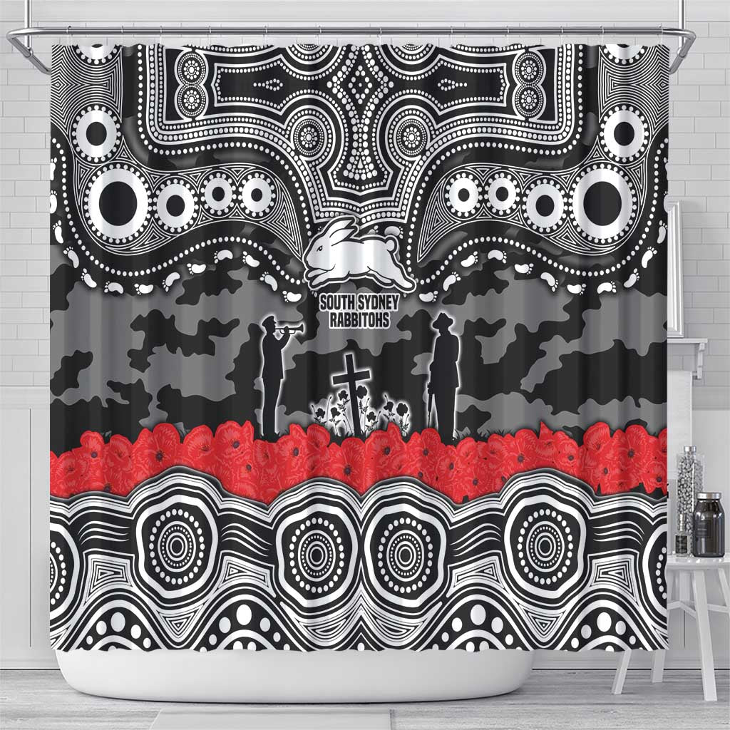 ANZAC Day South Sydney Rabbitohs Shower Curtain Military Memorial Aboriginal Indigenous Art