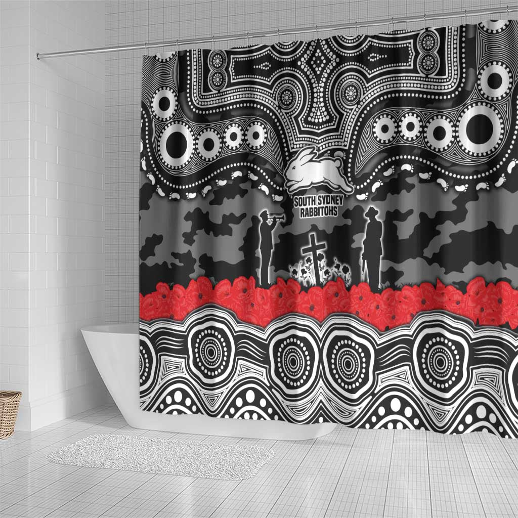 ANZAC Day South Sydney Rabbitohs Shower Curtain Military Memorial Aboriginal Indigenous Art