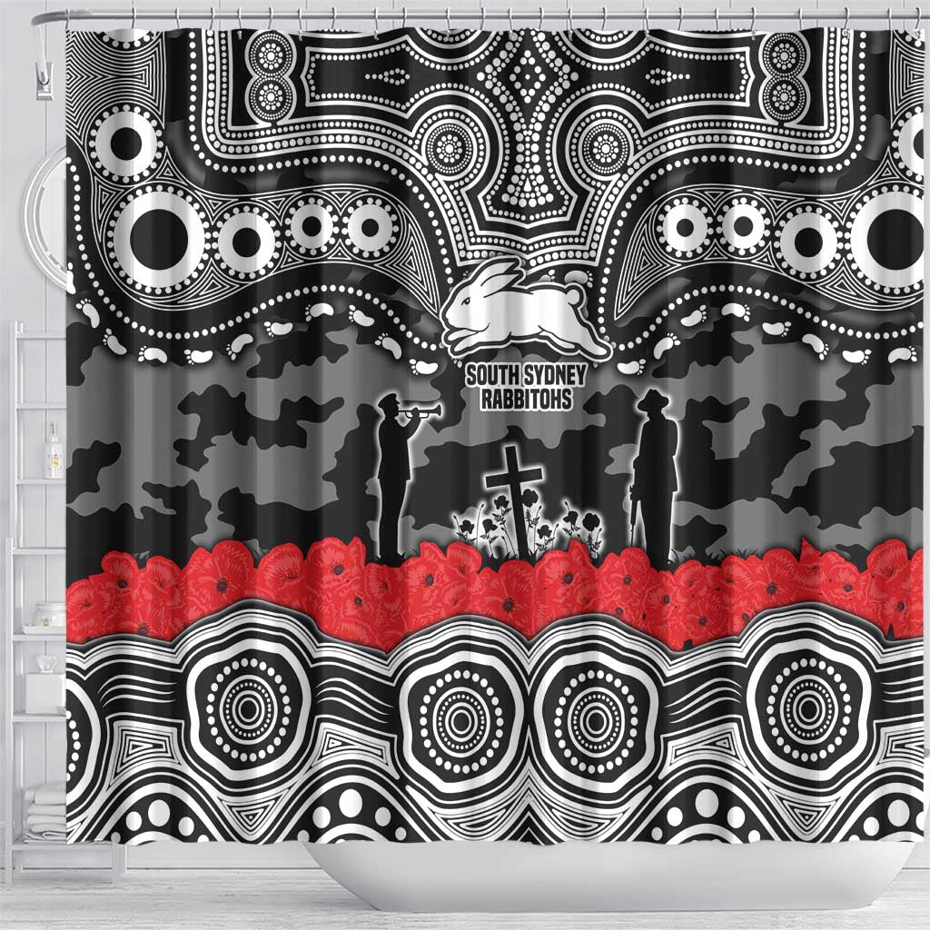 ANZAC Day South Sydney Rabbitohs Shower Curtain Military Memorial Aboriginal Indigenous Art