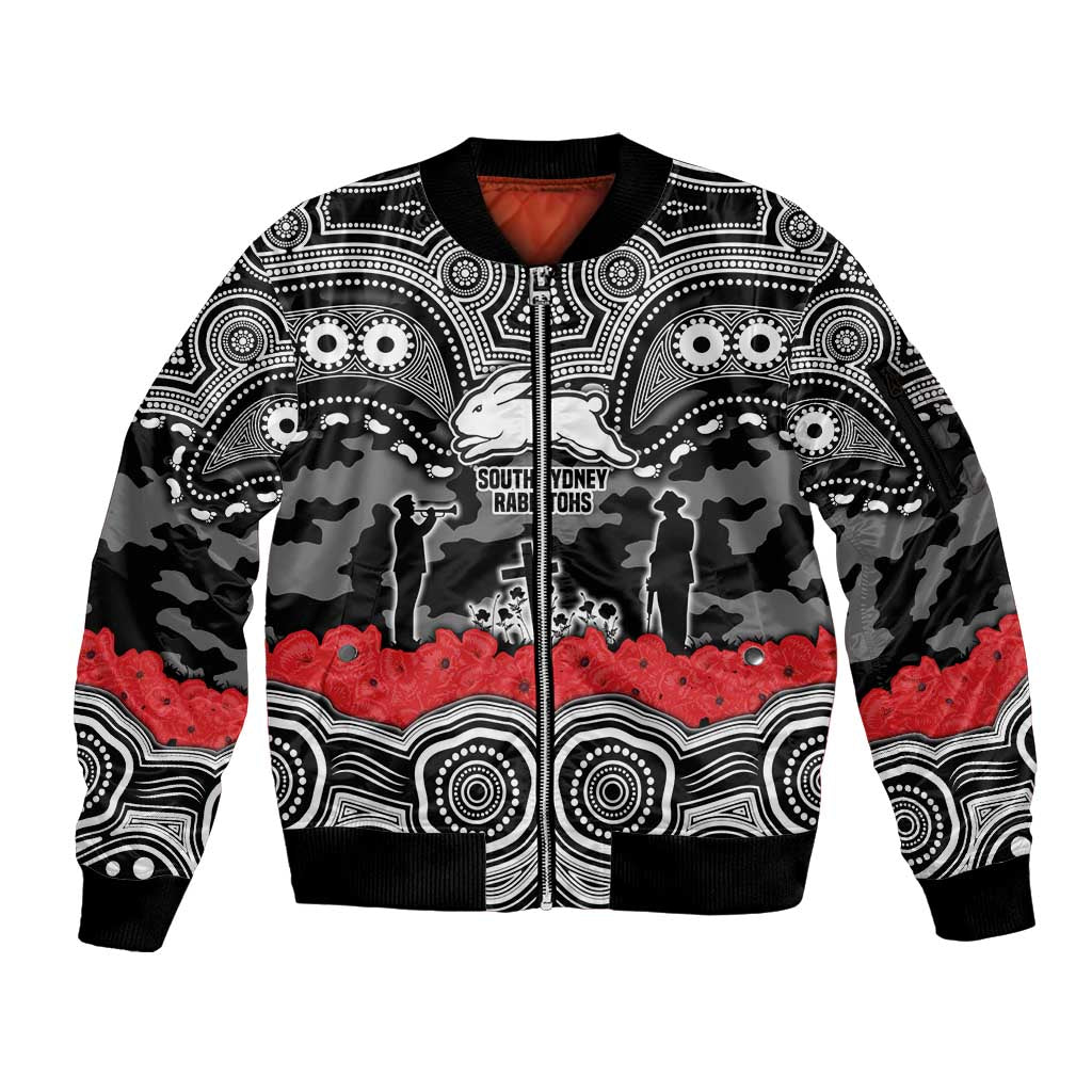 ANZAC Day South Sydney Rabbitohs Sleeve Zip Bomber Jacket Military Memorial Aboriginal Indigenous Art