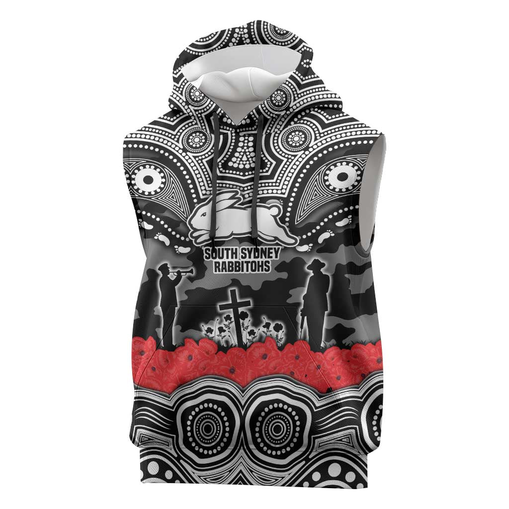 ANZAC Day South Sydney Rabbitohs Sleeveless Hoodie Military Memorial Aboriginal Indigenous Art