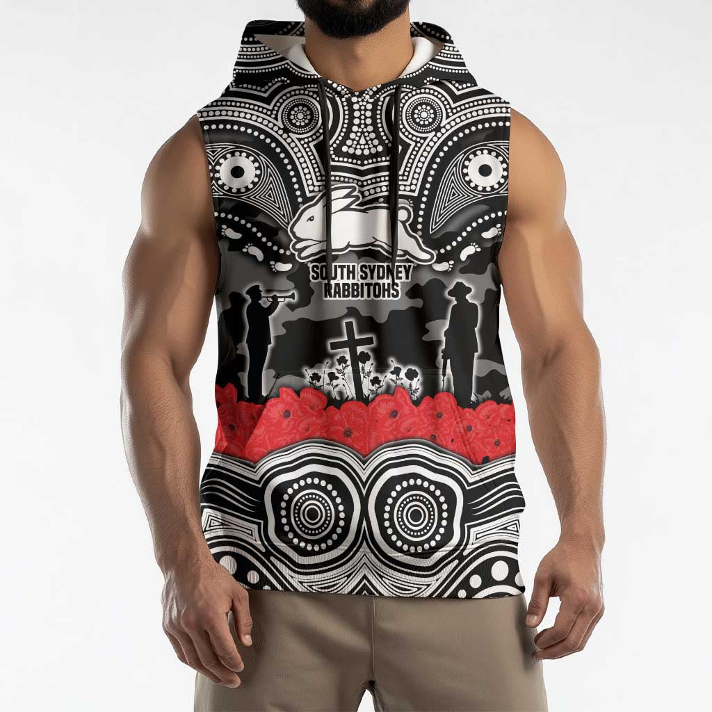 ANZAC Day South Sydney Rabbitohs Sleeveless Hoodie Military Memorial Aboriginal Indigenous Art