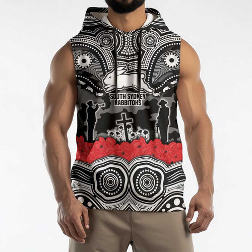 ANZAC Day South Sydney Rabbitohs Sleeveless Hoodie Military Memorial Aboriginal Indigenous Art