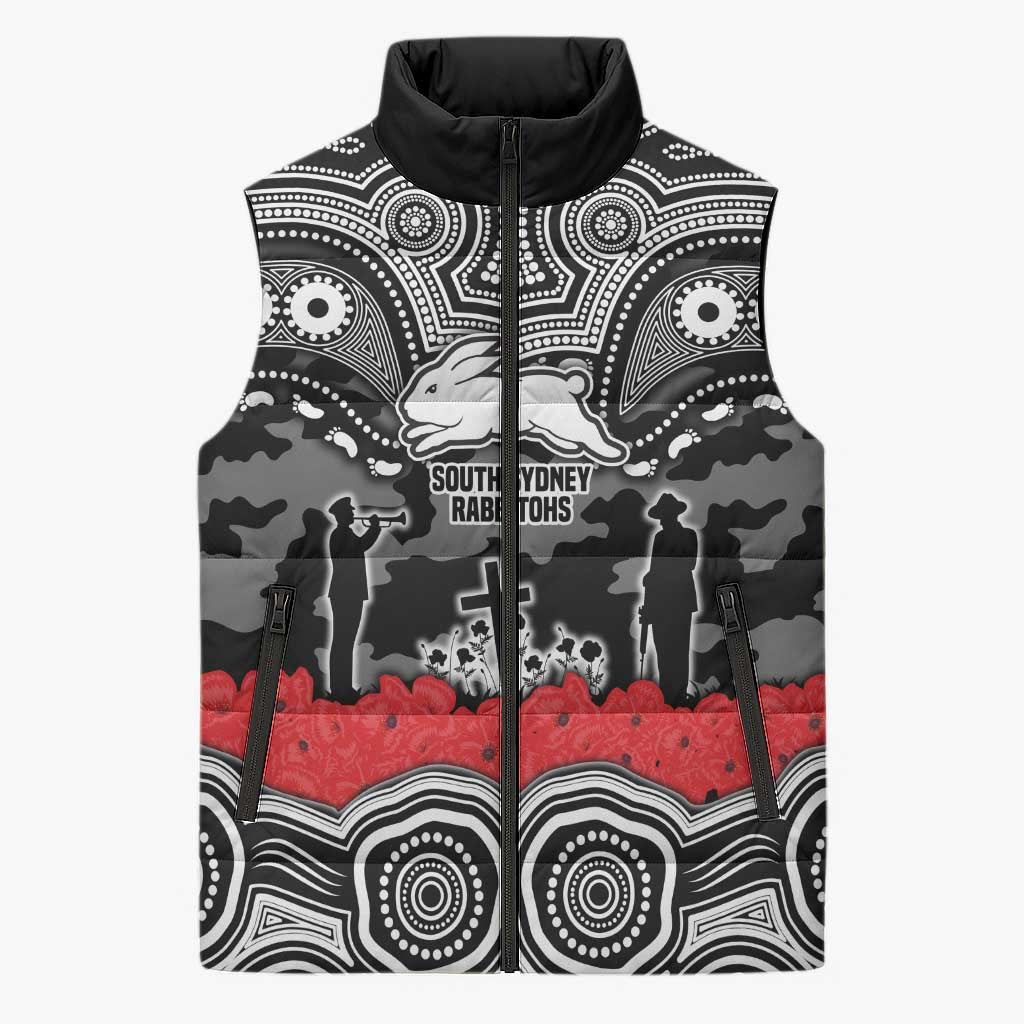 ANZAC Day South Sydney Rabbitohs Sleeveless Puffer Jacket Military Memorial Aboriginal Indigenous Art