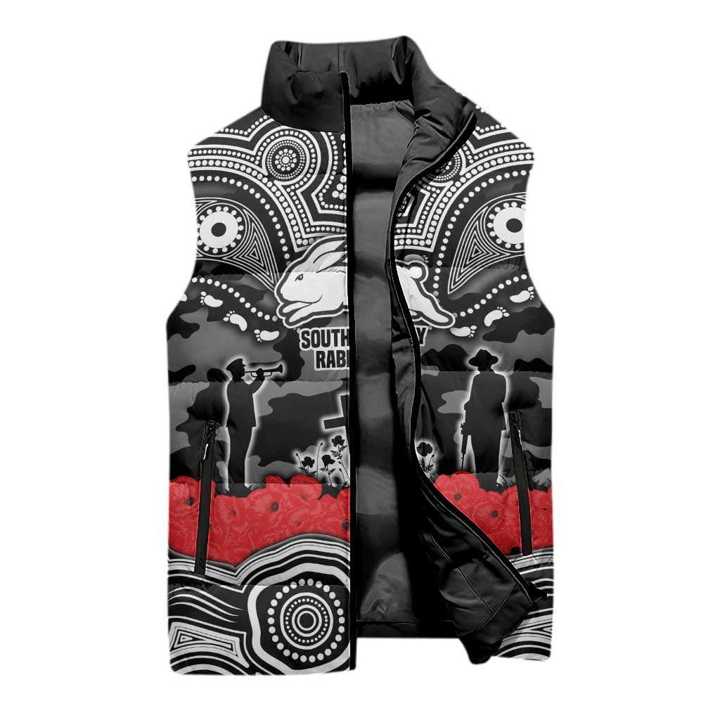 ANZAC Day South Sydney Rabbitohs Sleeveless Puffer Jacket Military Memorial Aboriginal Indigenous Art