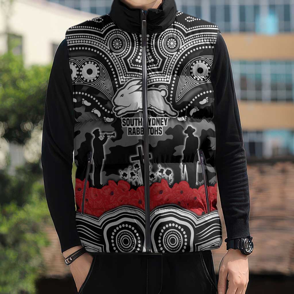 ANZAC Day South Sydney Rabbitohs Sleeveless Puffer Jacket Military Memorial Aboriginal Indigenous Art