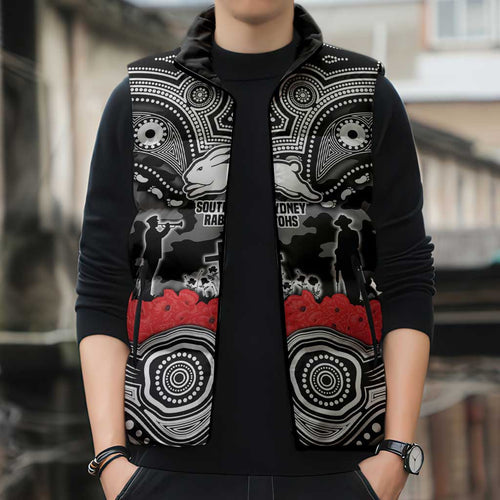 ANZAC Day South Sydney Rabbitohs Sleeveless Puffer Jacket Military Memorial Aboriginal Indigenous Art