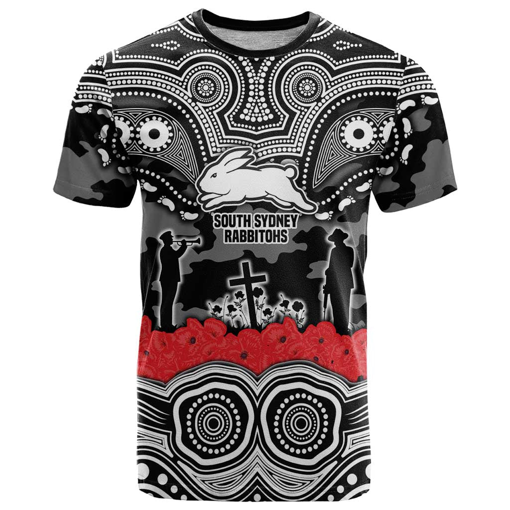 ANZAC Day South Sydney Rabbitohs T Shirt Military Memorial Aboriginal Indigenous Art