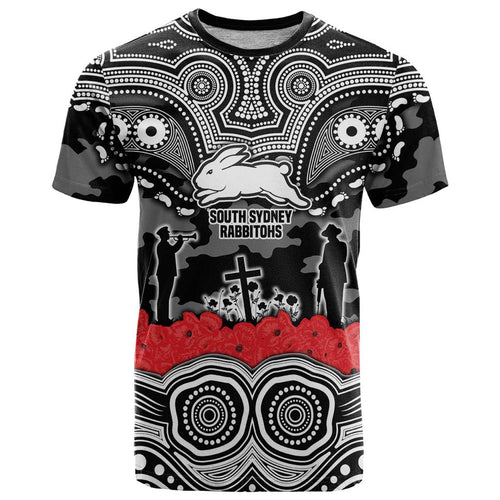 ANZAC Day South Sydney Rabbitohs T Shirt Military Memorial Aboriginal Indigenous Art