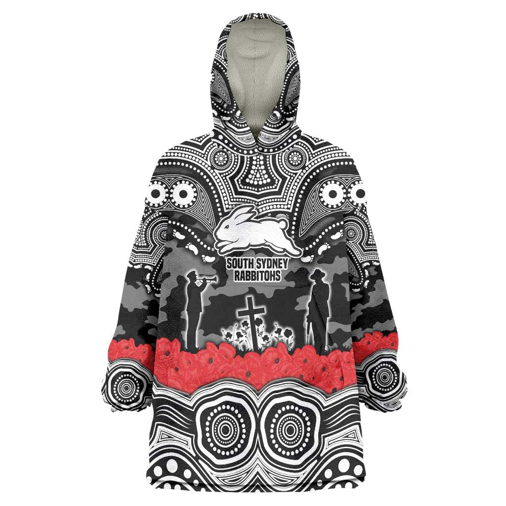 ANZAC Day South Sydney Rabbitohs Wearable Blanket Hoodie Military Memorial Aboriginal Indigenous Art