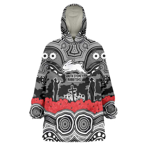 ANZAC Day South Sydney Rabbitohs Wearable Blanket Hoodie Military Memorial Aboriginal Indigenous Art
