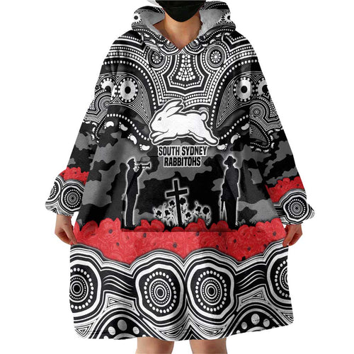 ANZAC Day South Sydney Rabbitohs Wearable Blanket Hoodie Military Memorial Aboriginal Indigenous Art