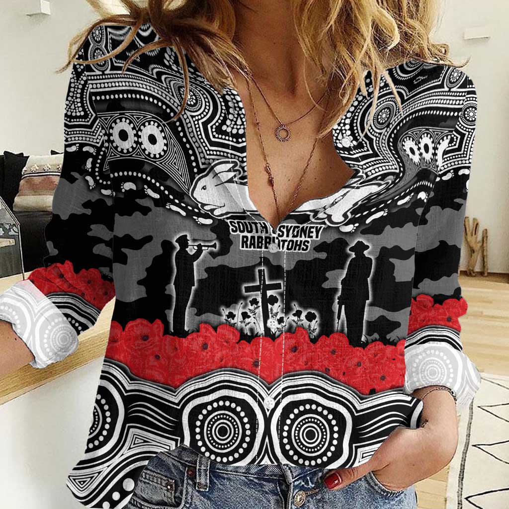 ANZAC Day South Sydney Rabbitohs Women Casual Shirt Military Memorial Aboriginal Indigenous Art