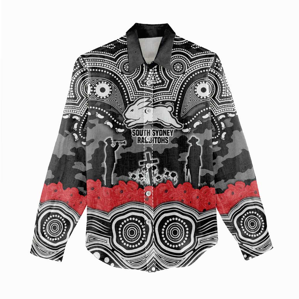 ANZAC Day South Sydney Rabbitohs Women Casual Shirt Military Memorial Aboriginal Indigenous Art
